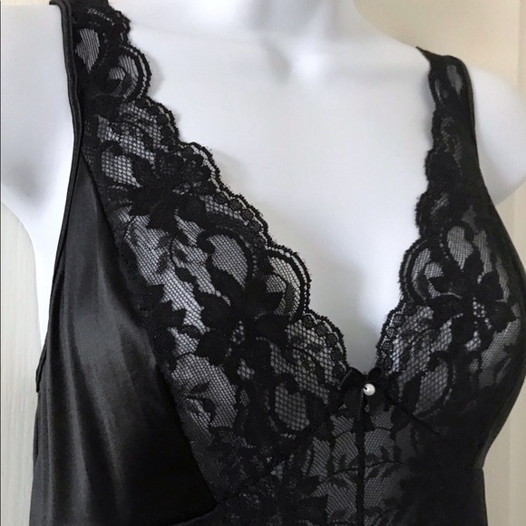 Vintage Dresses & Skirts - Vintage Slip Dress Nightgown Black Lace Large